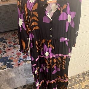 Uncle Frank Black and Purple Floral Long Sleeve Dress